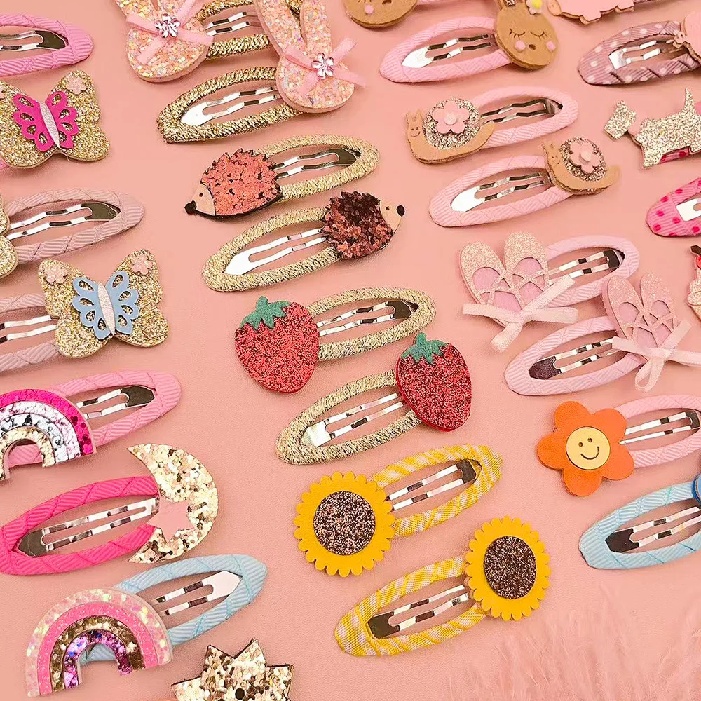 Cartoon Animal Fruit BB Hair Clips for Girls Cute Sequin Droplet Design Snap Barrettes Toddler Daily Headwear Accessory
