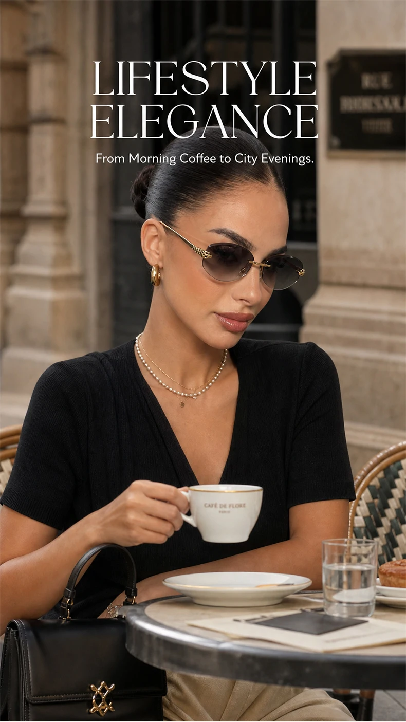 Vintage Hexagon Rimless Sunglasses Women 2026 Luxury Brand Trendy Gold Leopard Head Y2K Punk Sun Glasses Travelling Eyewear