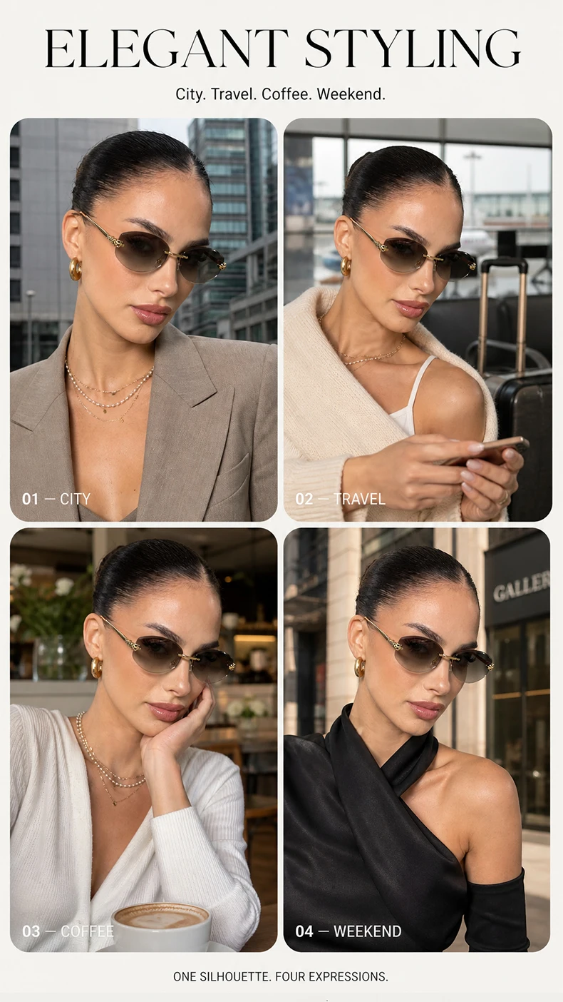 Vintage Hexagon Rimless Sunglasses Women 2026 Luxury Brand Trendy Gold Leopard Head Y2K Punk Sun Glasses Travelling Eyewear