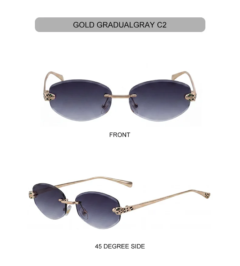 Vintage Hexagon Rimless Sunglasses Women 2026 Luxury Brand Trendy Gold Leopard Head Y2K Punk Sun Glasses Travelling Eyewear
