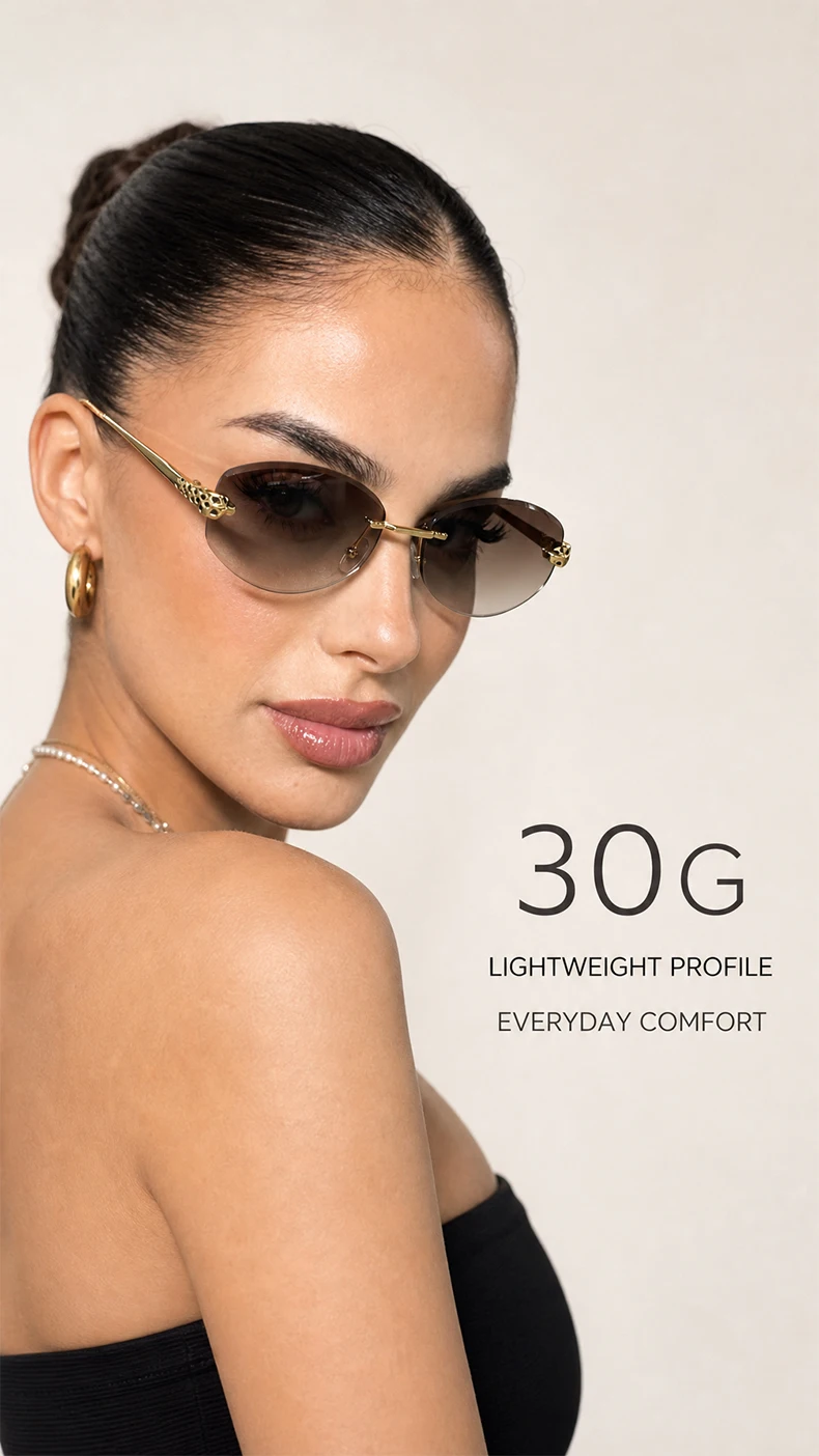 Vintage Hexagon Rimless Sunglasses Women 2026 Luxury Brand Trendy Gold Leopard Head Y2K Punk Sun Glasses Travelling Eyewear