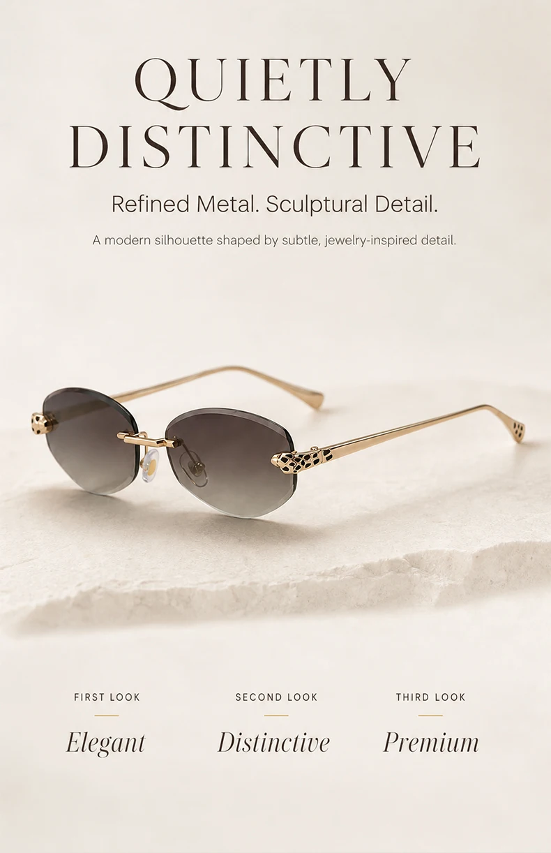 Vintage Hexagon Rimless Sunglasses Women 2026 Luxury Brand Trendy Gold Leopard Head Y2K Punk Sun Glasses Travelling Eyewear