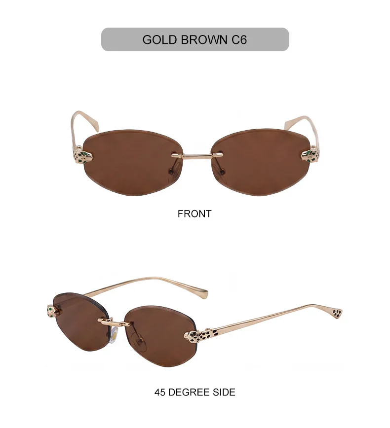 Vintage Hexagon Rimless Sunglasses Women 2026 Luxury Brand Trendy Gold Leopard Head Y2K Punk Sun Glasses Travelling Eyewear
