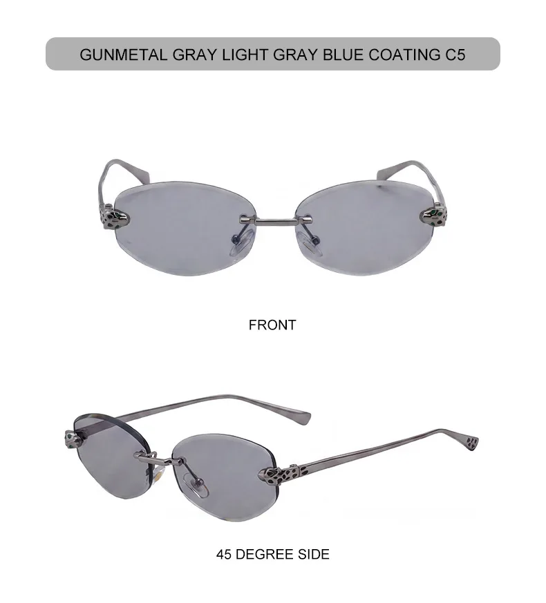 Vintage Hexagon Rimless Sunglasses Women 2026 Luxury Brand Trendy Gold Leopard Head Y2K Punk Sun Glasses Travelling Eyewear