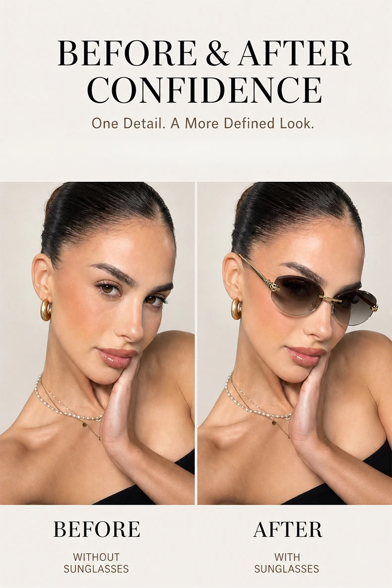 Vintage Hexagon Rimless Sunglasses Women 2026 Luxury Brand Trendy Gold Leopard Head Y2K Punk Sun Glasses Travelling Eyewear