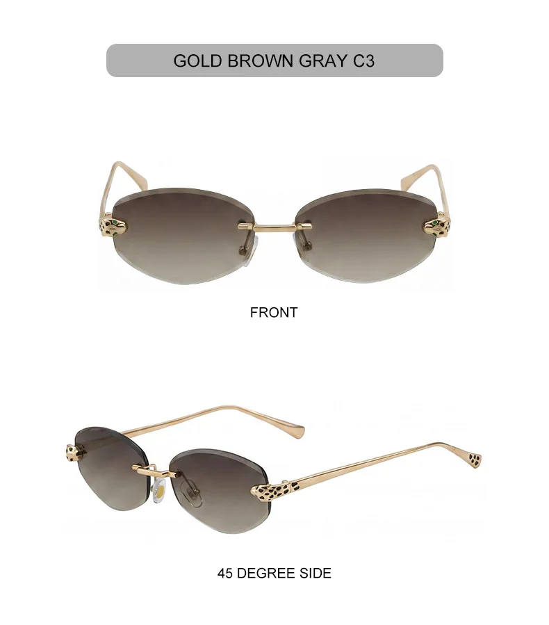 Vintage Hexagon Rimless Sunglasses Women 2026 Luxury Brand Trendy Gold Leopard Head Y2K Punk Sun Glasses Travelling Eyewear