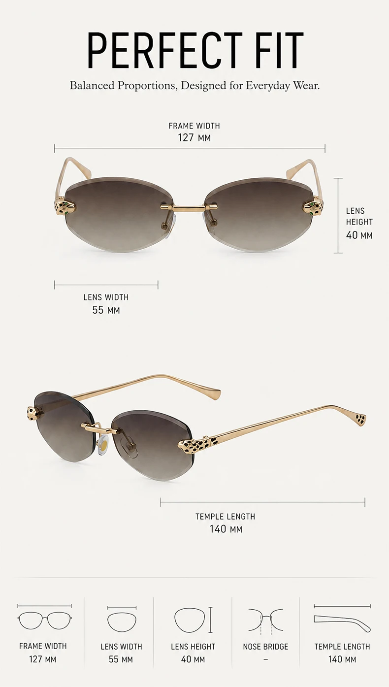 Vintage Hexagon Rimless Sunglasses Women 2026 Luxury Brand Trendy Gold Leopard Head Y2K Punk Sun Glasses Travelling Eyewear