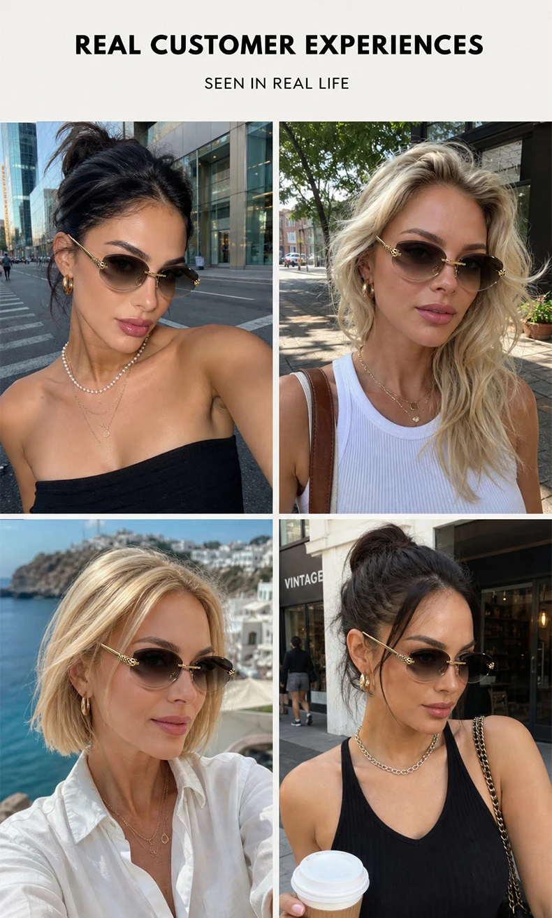 Vintage Hexagon Rimless Sunglasses Women 2026 Luxury Brand Trendy Gold Leopard Head Y2K Punk Sun Glasses Travelling Eyewear