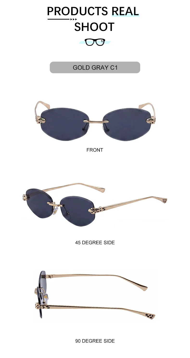 Vintage Hexagon Rimless Sunglasses Women 2026 Luxury Brand Trendy Gold Leopard Head Y2K Punk Sun Glasses Travelling Eyewear