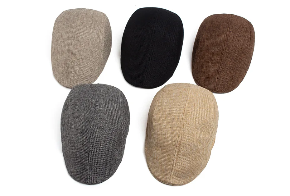 Linen Flat Cap Breathable Ivy Hat Summer Elderly Men Newsboy Cap Unisex Cabbie Hat Vintage British Driving Gatsby Cap Adjustable
