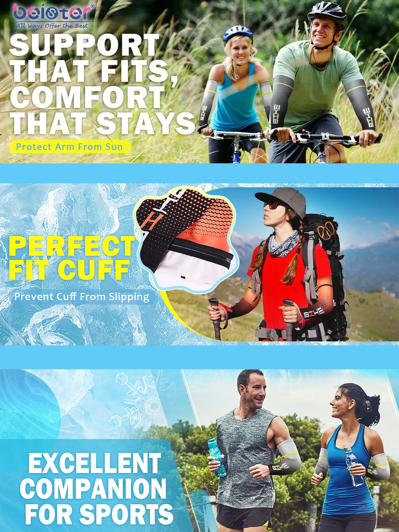 1/3Pairs Unisex Cycling Running Sports Sleeve Arm Cooling Sleeves UV Sun Protection Cuff Cover Protective Elastic Arm Sleeves