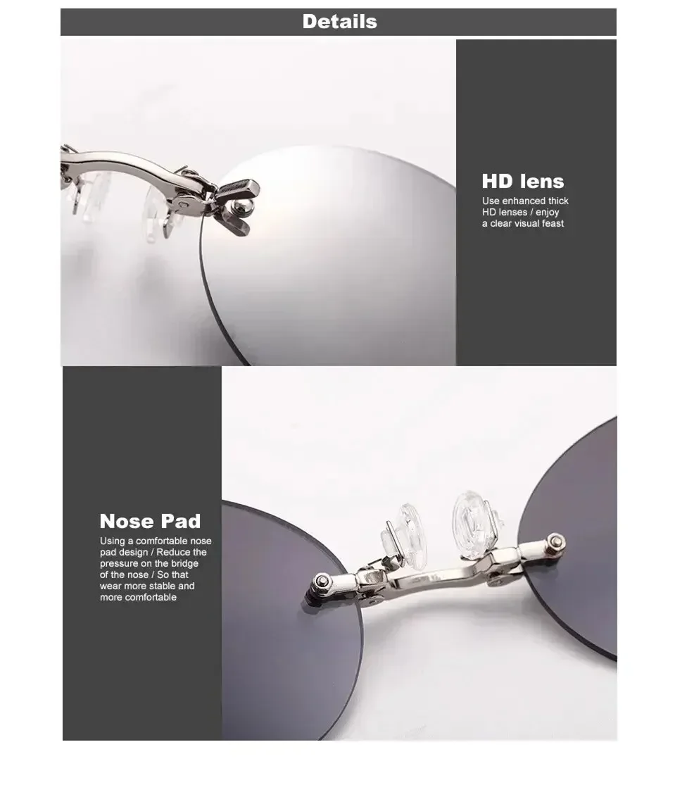  VIEWRING1-2PCS Clip On Nose Glasses Round Rimless Matrix Morpheus Sunglasses Mini Frameless Vintage Men Eyeglasses