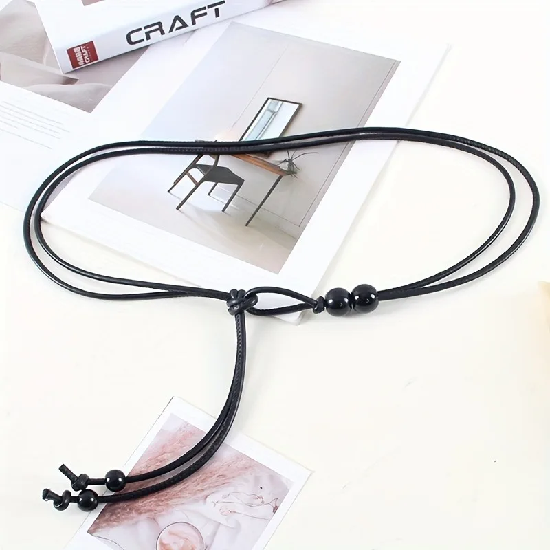 1pc Women's Adjustable Slim Belt with Brown Bead Accents Waist Cincher for Dresses Shirts Jackets Day-to-Night Style Enhancer