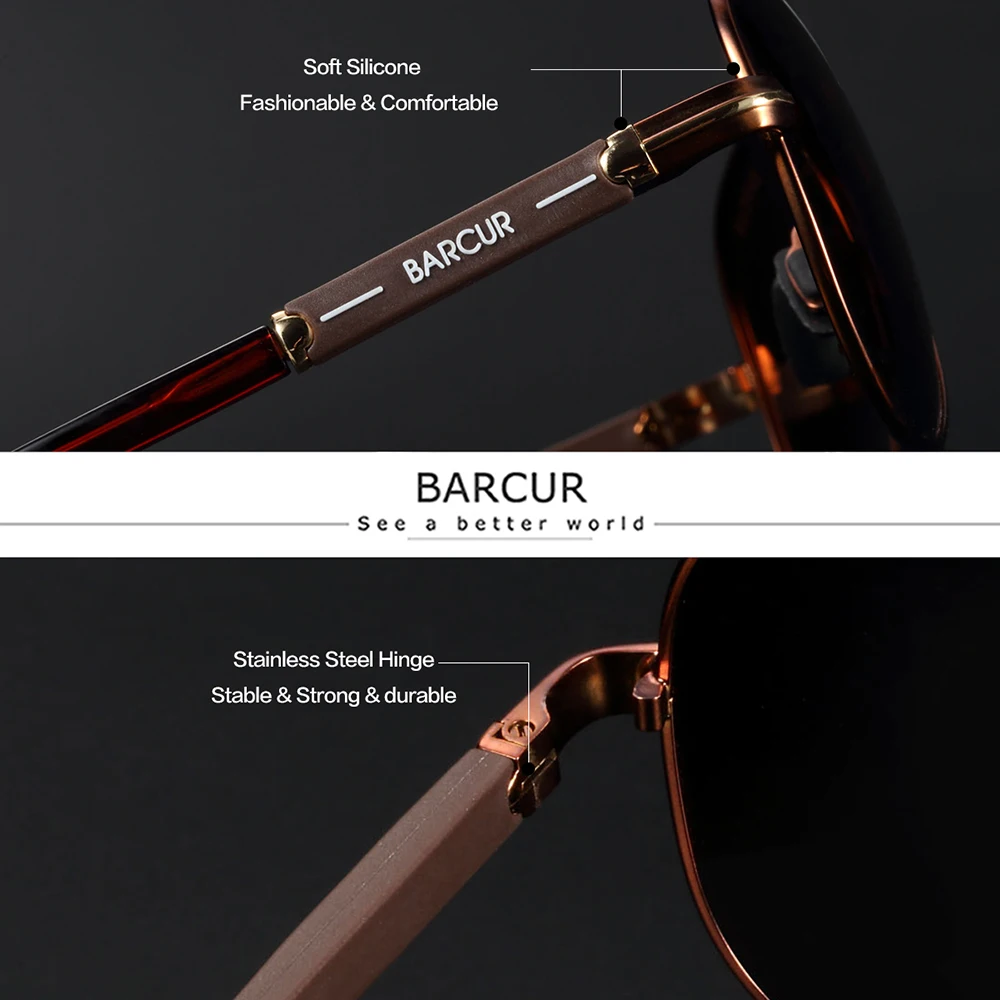 BARCUR Polarized Mens Sunglasses Pilot Sun Glasses for Men Accessories Driving Fishing Hiking Eyewear Oculos Gafas De Sol