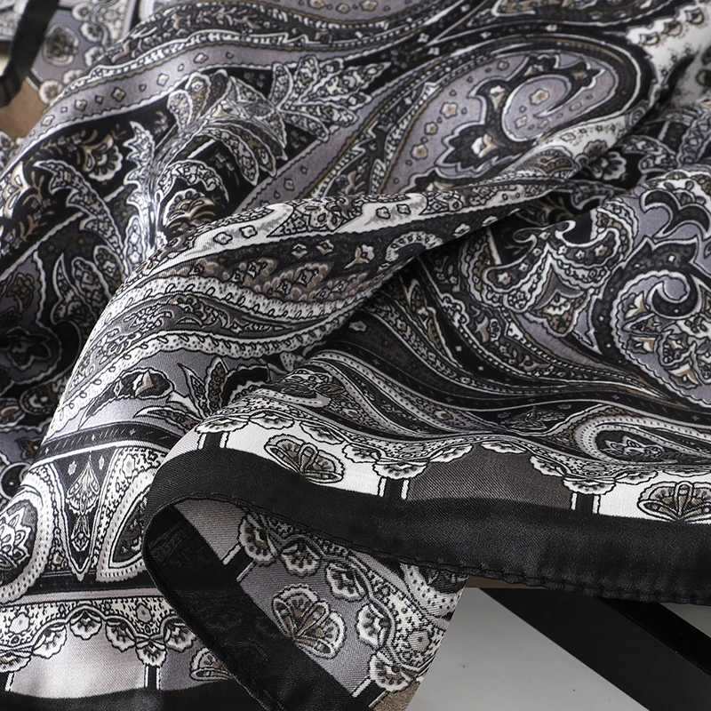Bohemian Style Print Luxury Brand Silk Square Scarf Women Satin Shawls Neckerchief Wrap Scarves Bandana Hair Hjiab Floral
