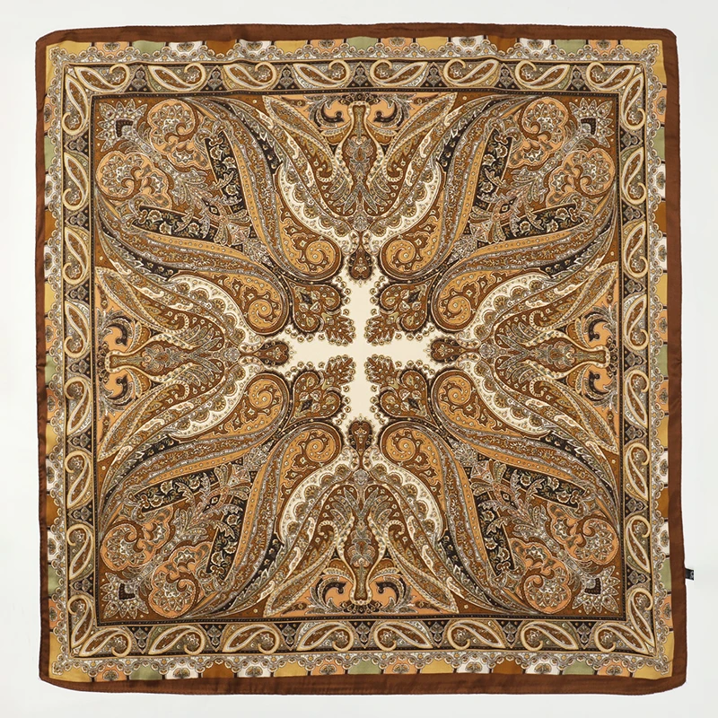Bohemian Style Print Luxury Brand Silk Square Scarf Women Satin Shawls Neckerchief Wrap Scarves Bandana Hair Hjiab Floral
