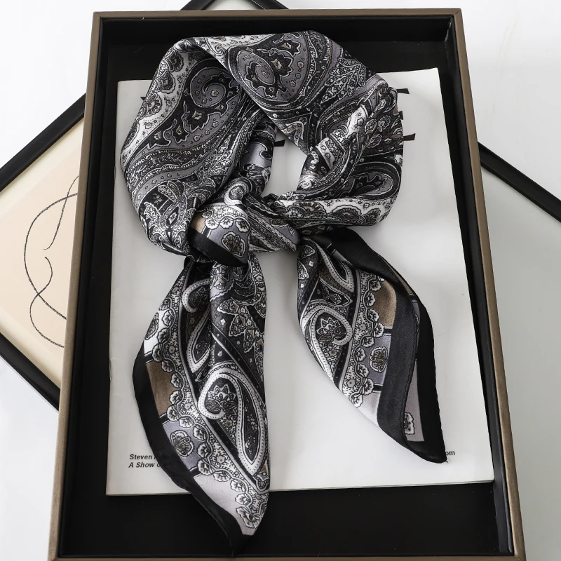 Bohemian Style Print Luxury Brand Silk Square Scarf Women Satin Shawls Neckerchief Wrap Scarves Bandana Hair Hjiab Floral