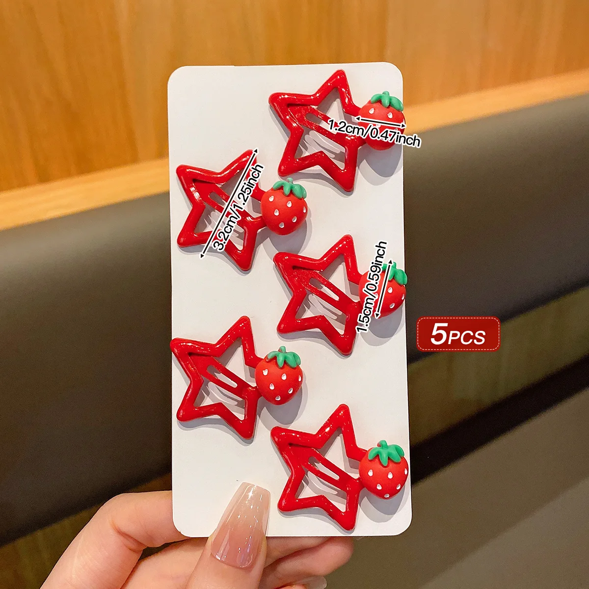 5 Red Star Hair Clips Strawberry BB Clips Suitable for Daily Use Hair Accessories