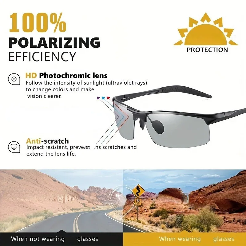 Polarized Fashion Glasses with Daytime and Nighttime Visual Functions, Scratch Resistant, UV Protection