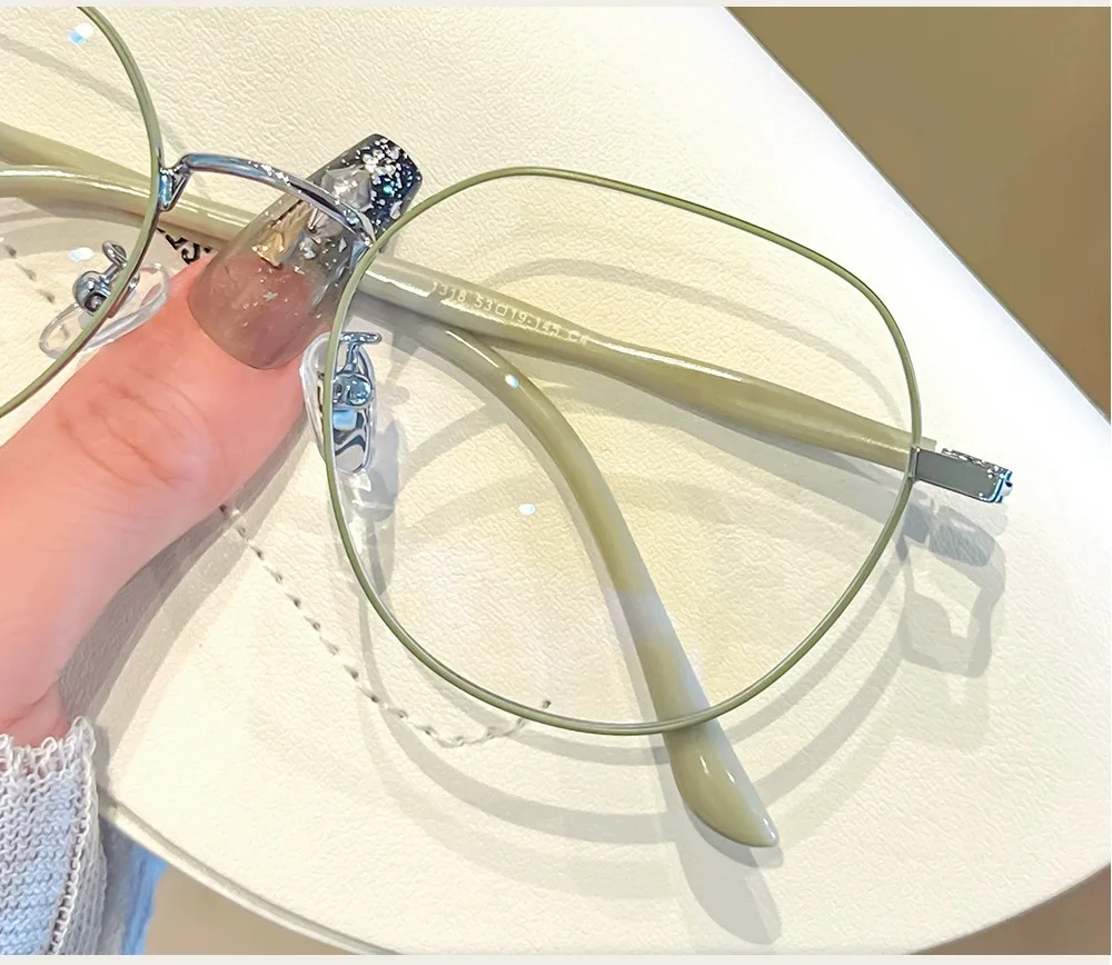 Clear Glasses Women Polygonal Metal Frame Eye Glasses 0 Flat Mirror Girls Eyewear Anti Blue Light Glasses Fashion Eyeglasses