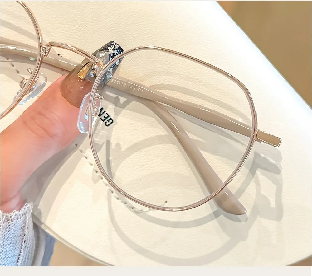 Clear Glasses Women Polygonal Metal Frame Eye Glasses 0 Flat Mirror Girls Eyewear Anti Blue Light Glasses Fashion Eyeglasses