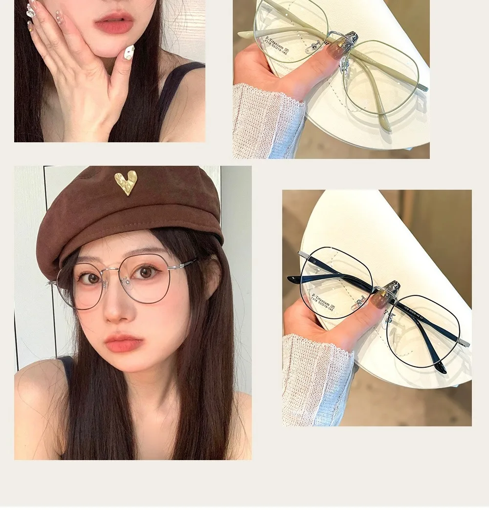 Clear Glasses Women Polygonal Metal Frame Eye Glasses 0 Flat Mirror Girls Eyewear Anti Blue Light Glasses Fashion Eyeglasses