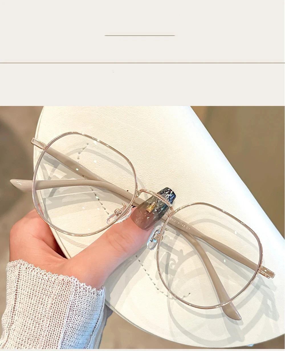 Clear Glasses Women Polygonal Metal Frame Eye Glasses 0 Flat Mirror Girls Eyewear Anti Blue Light Glasses Fashion Eyeglasses