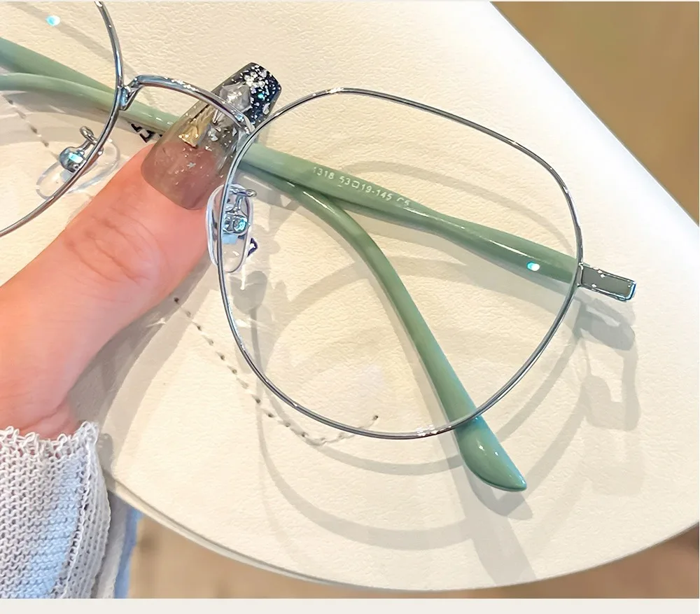 Clear Glasses Women Polygonal Metal Frame Eye Glasses 0 Flat Mirror Girls Eyewear Anti Blue Light Glasses Fashion Eyeglasses