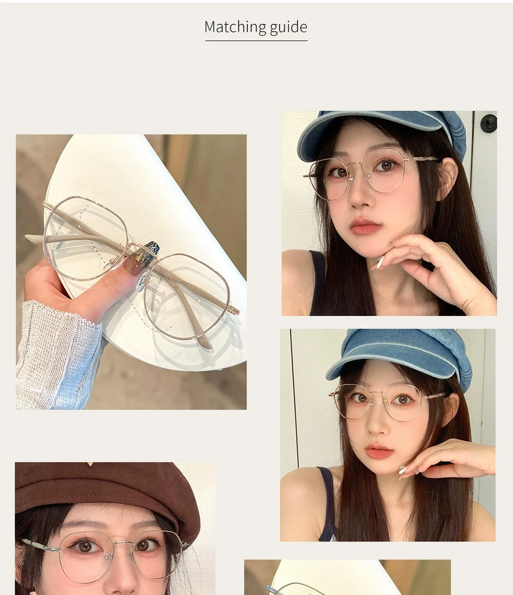 Clear Glasses Women Polygonal Metal Frame Eye Glasses 0 Flat Mirror Girls Eyewear Anti Blue Light Glasses Fashion Eyeglasses