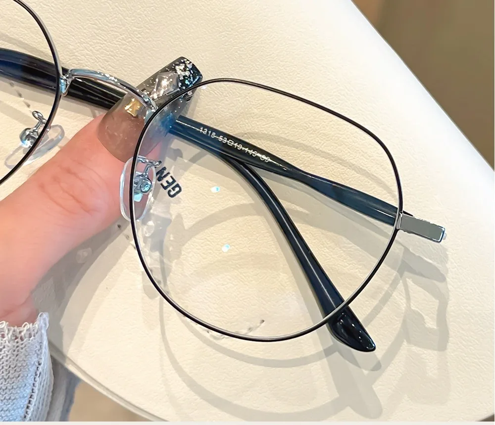 Clear Glasses Women Polygonal Metal Frame Eye Glasses 0 Flat Mirror Girls Eyewear Anti Blue Light Glasses Fashion Eyeglasses
