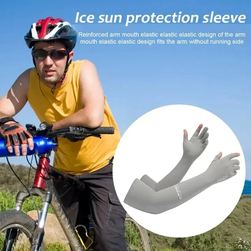 1pair Sport Arm Sleeves Cycling Running Fishing Climbing Arm Cover Sun UV Protection Ice Cool Sleeves With 5-finger Cuff Outdoo