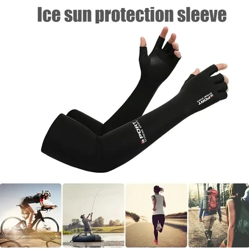 1pair Sport Arm Sleeves Cycling Running Fishing Climbing Arm Cover Sun UV Protection Ice Cool Sleeves With 5-finger Cuff Outdoo