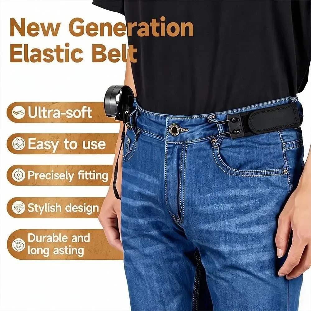 Hook and Loop No Buckle Invisible Stretch Belt Soft Wide Fit Men Women Jeans Waist Tightener Adjustable Casual Lazy Waistband