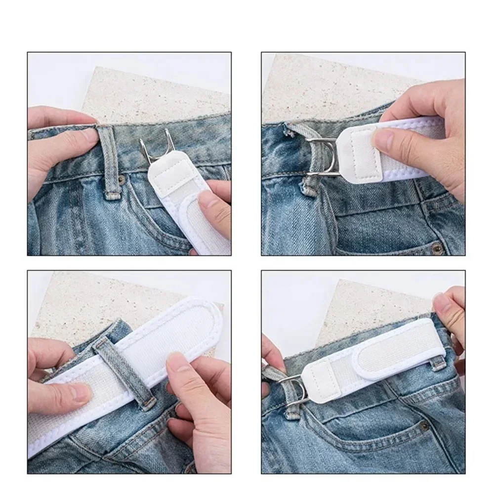 Hook and Loop No Buckle Invisible Stretch Belt Soft Wide Fit Men Women Jeans Waist Tightener Adjustable Casual Lazy Waistband