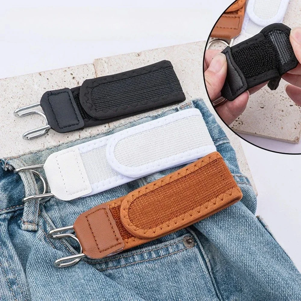 Hook and Loop No Buckle Invisible Stretch Belt Soft Wide Fit Men Women Jeans Waist Tightener Adjustable Casual Lazy Waistband