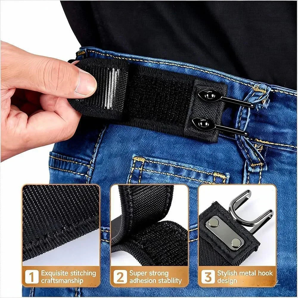 Hook and Loop No Buckle Invisible Stretch Belt Soft Wide Fit Men Women Jeans Waist Tightener Adjustable Casual Lazy Waistband