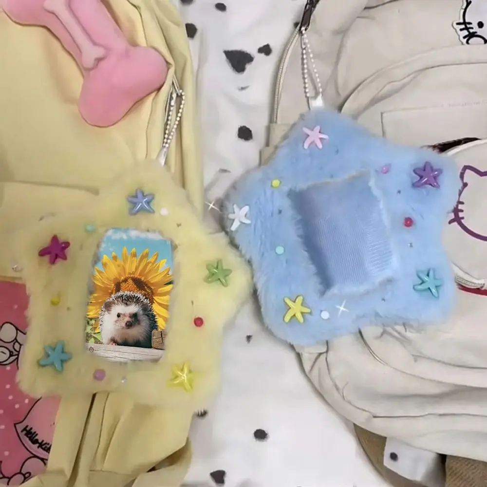 Cute Photocard Case Student Card Holder Cartoon Star Shape Photo Card Holder Bag Keychain Idol Photos Protective Cover