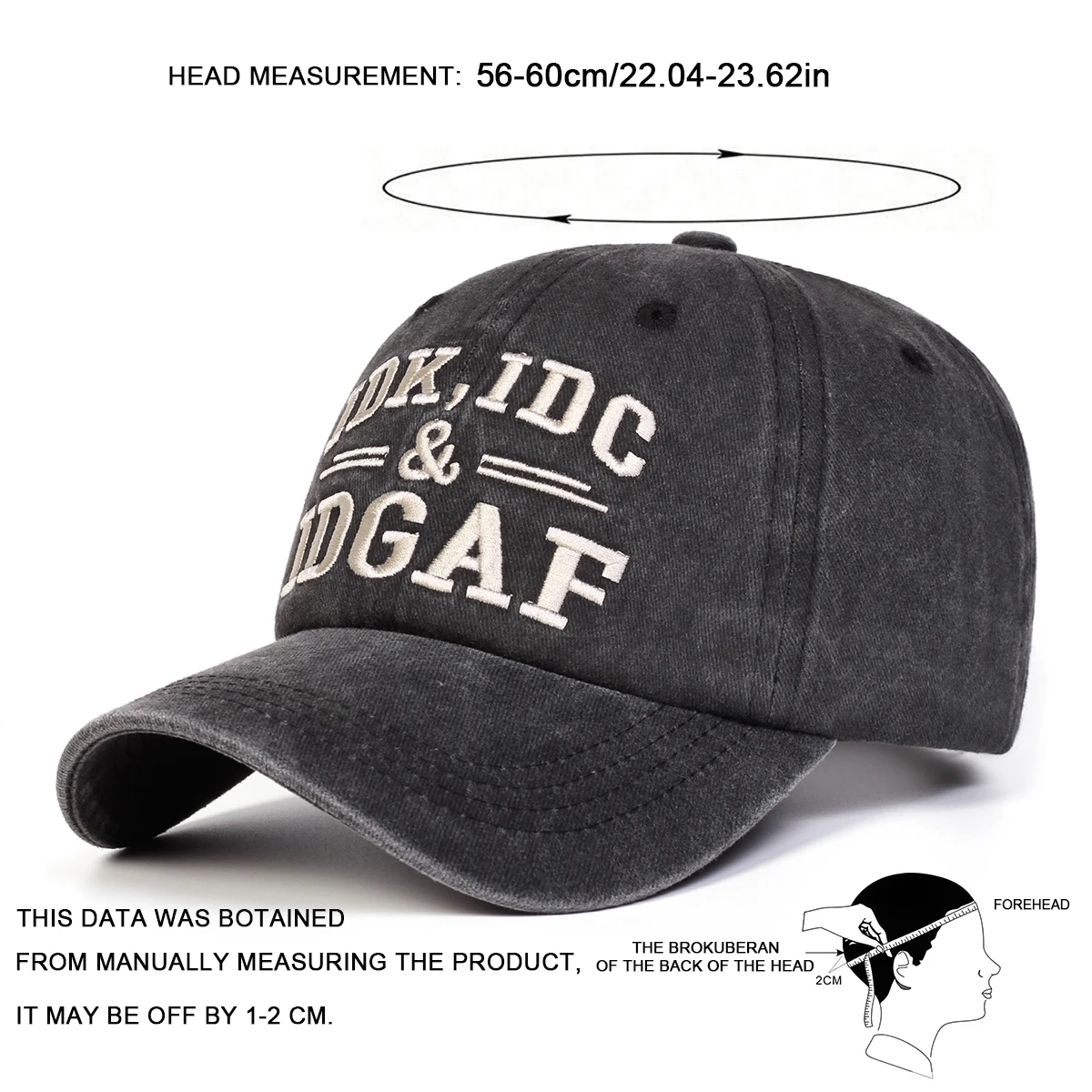 Unisex IDK IDC&IDGAF Letter Embroidery Washed Baseball Cap Spring Autumn Outdoor Adjustable Casual Hat Sunscreen Hat Sports Cap