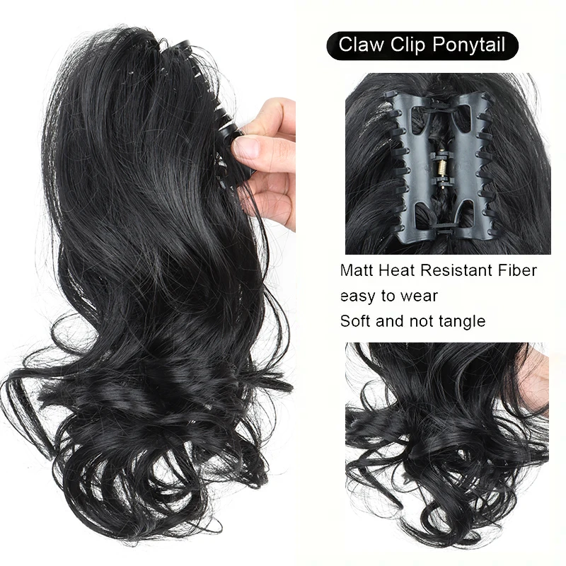 12 Inch Short Curly Clip-In Ponytail Extension-Synthetic Hair for Women Voluminous Claw Clip Hairpiece for Everyday Wear