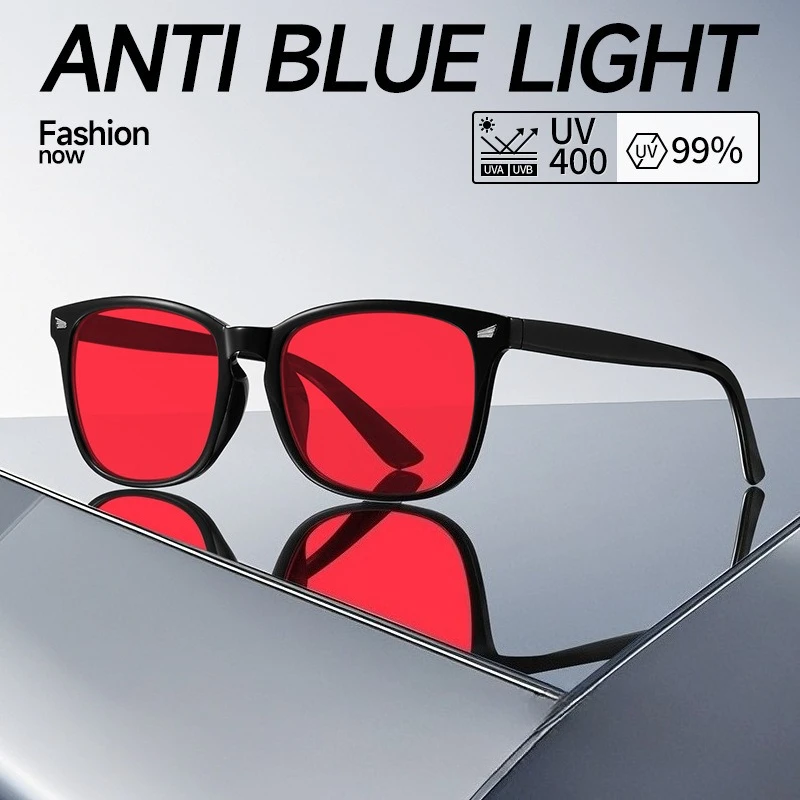 VIVIBEE Classic Red Lens Blue Light Blocking Glasses Square Men Better Sleep Anti Filter Men Orange Women Eyeglasses