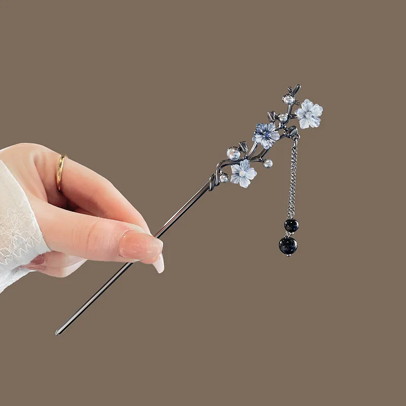 Neo-chinese Style Flower Hairpin Ink Colored Flower Tassel Hair Stick For Women Girls Elegant Exquisite Fashion Hair Accessories