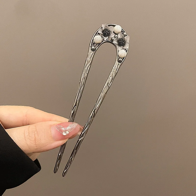 Neo-chinese Style Flower Hairpin Ink Colored Flower Tassel Hair Stick For Women Girls Elegant Exquisite Fashion Hair Accessories