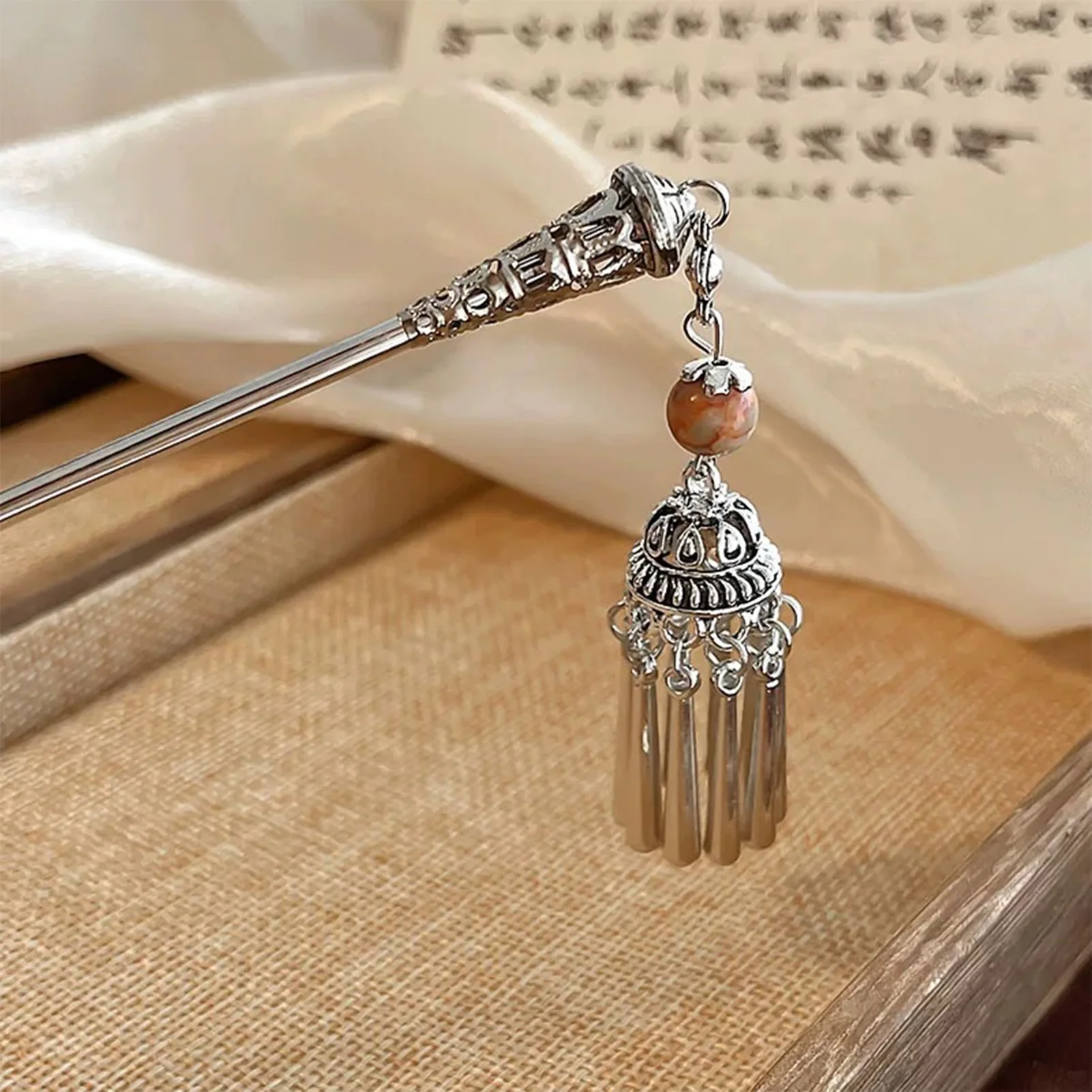 Neo-chinese Style Flower Hairpin Ink Colored Flower Tassel Hair Stick For Women Girls Elegant Exquisite Fashion Hair Accessories