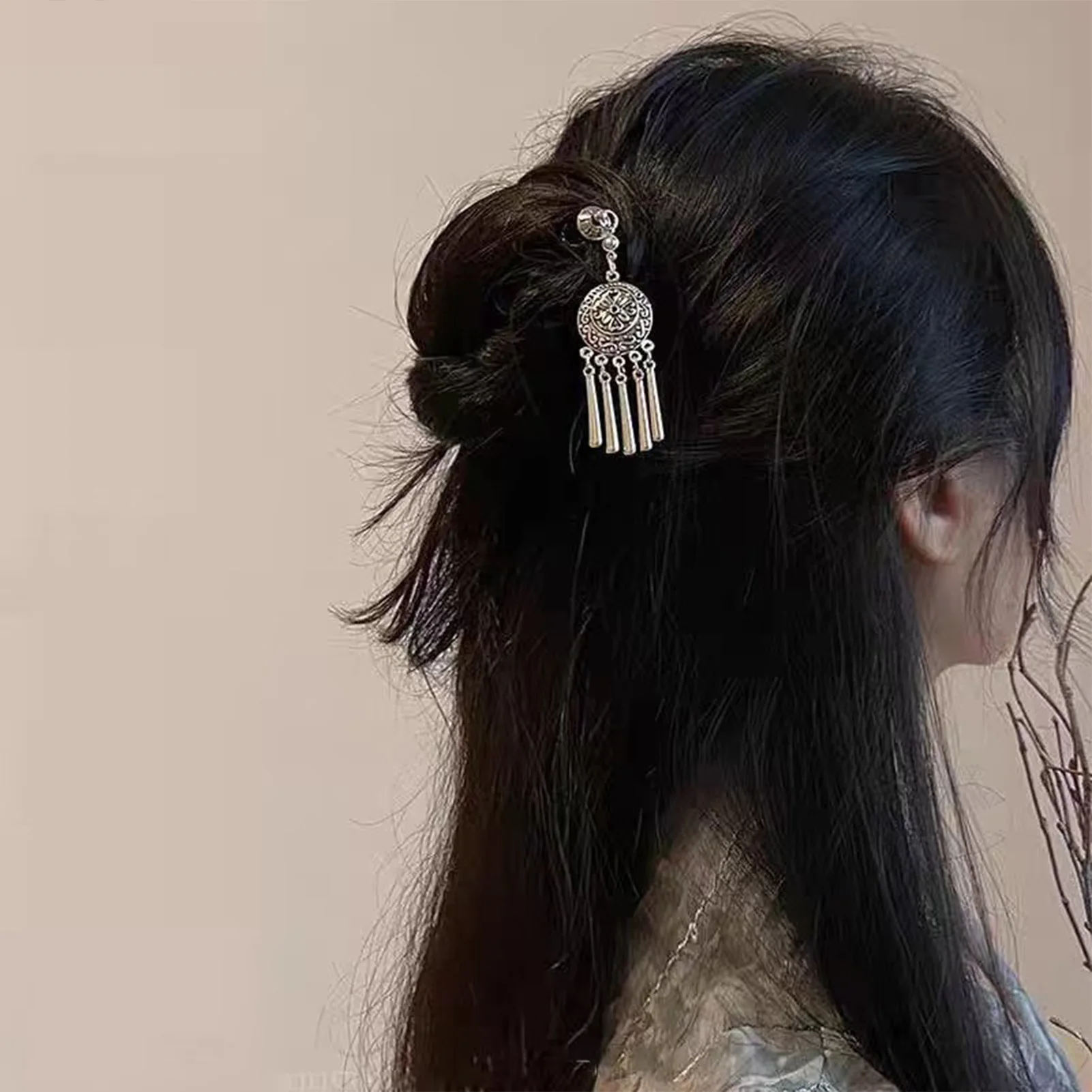 Neo-chinese Style Flower Hairpin Ink Colored Flower Tassel Hair Stick For Women Girls Elegant Exquisite Fashion Hair Accessories