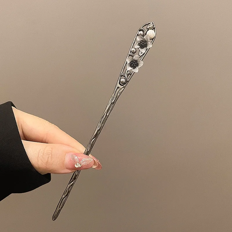 Neo-chinese Style Flower Hairpin Ink Colored Flower Tassel Hair Stick For Women Girls Elegant Exquisite Fashion Hair Accessories