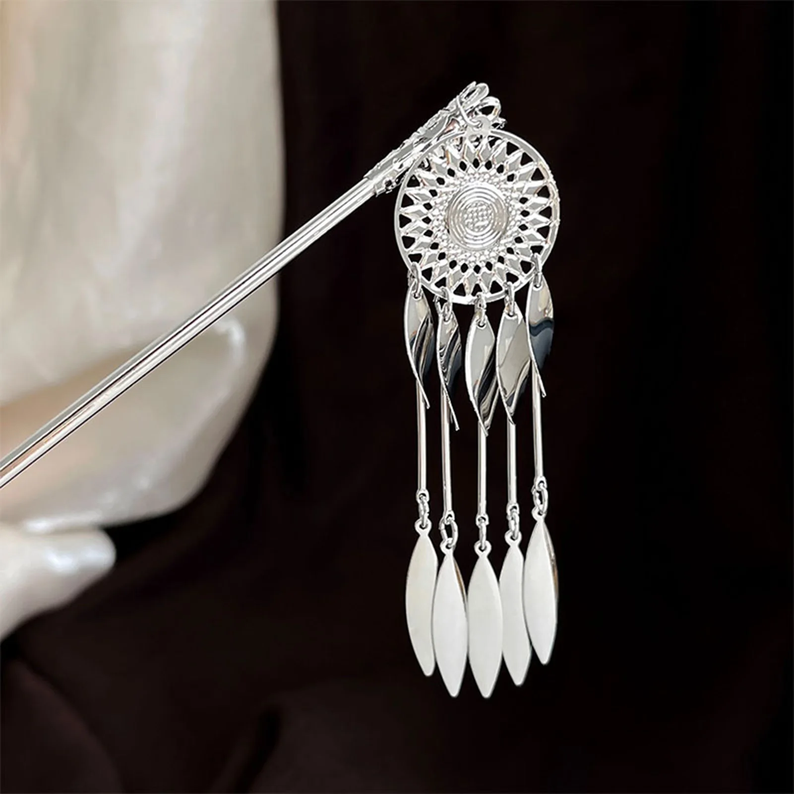 Neo-chinese Style Flower Hairpin Ink Colored Flower Tassel Hair Stick For Women Girls Elegant Exquisite Fashion Hair Accessories