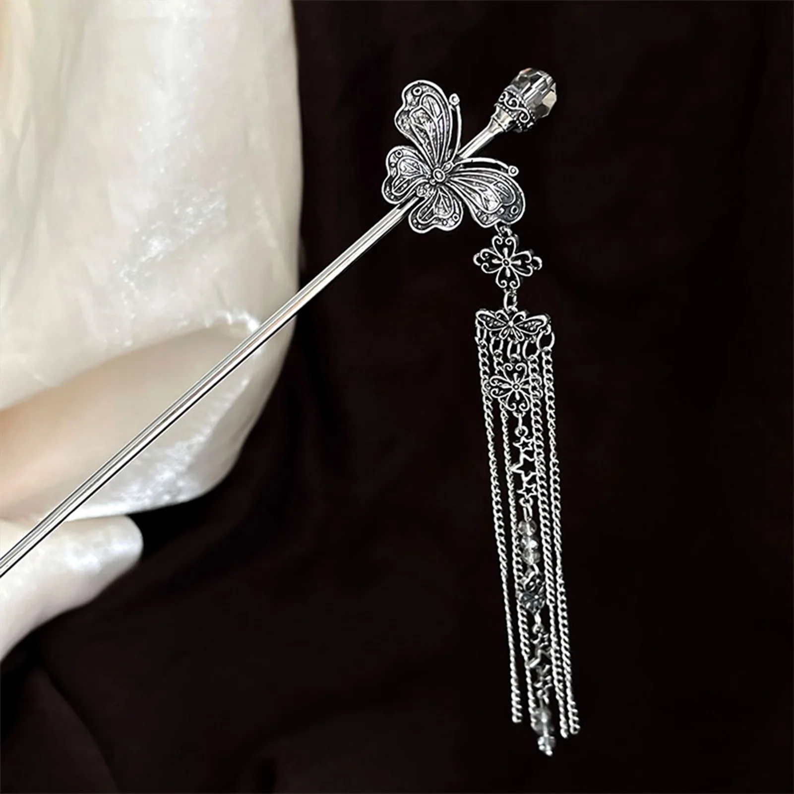 Neo-chinese Style Flower Hairpin Ink Colored Flower Tassel Hair Stick For Women Girls Elegant Exquisite Fashion Hair Accessories