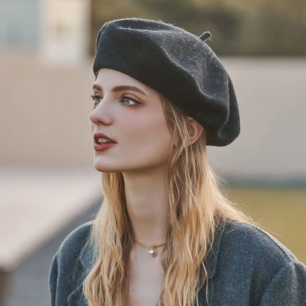 Berets Hat Autumn Winter Warm Berets Hat Solid Color Elegant Plain Cap Retro All Matched French Artist Hat Lady Plain Cap