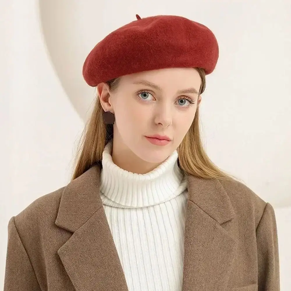 Berets Hat Autumn Winter Warm Berets Hat Solid Color Elegant Plain Cap Retro All Matched French Artist Hat Lady Plain Cap