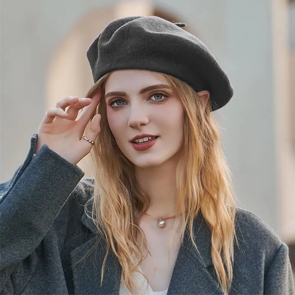 Berets Hat Autumn Winter Warm Berets Hat Solid Color Elegant Plain Cap Retro All Matched French Artist Hat Lady Plain Cap